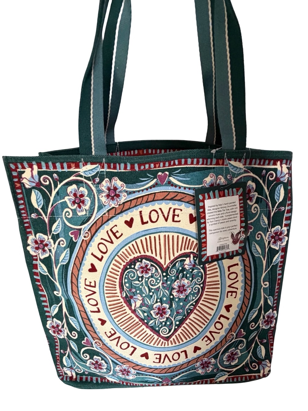 Brighton Bella Tile Tote “Love Is All You Need”Canvas Tote Bag - Picture 2 of 9